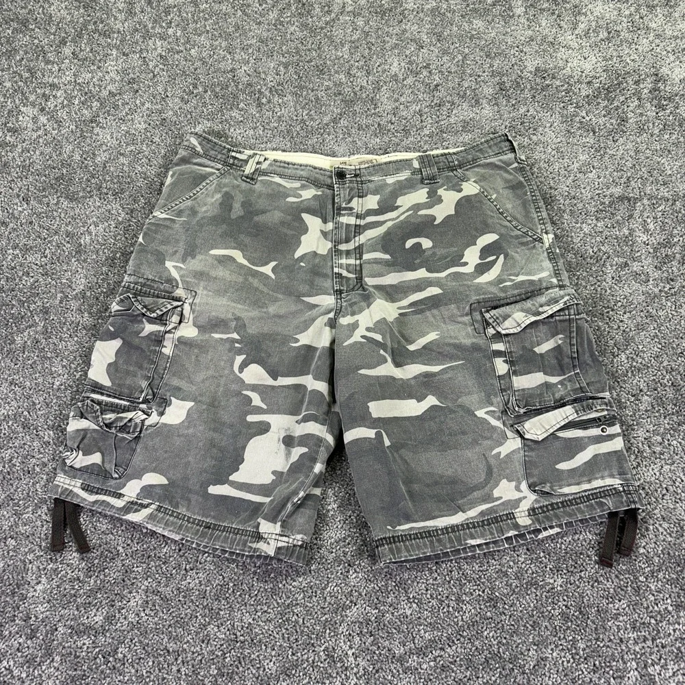 Lee Dungarees Cargo Shorts Mens 40 Gray Camo Canvas Pockets Outdoor Workwear